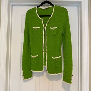 Trina Turk Green & Cream Knit Sweater